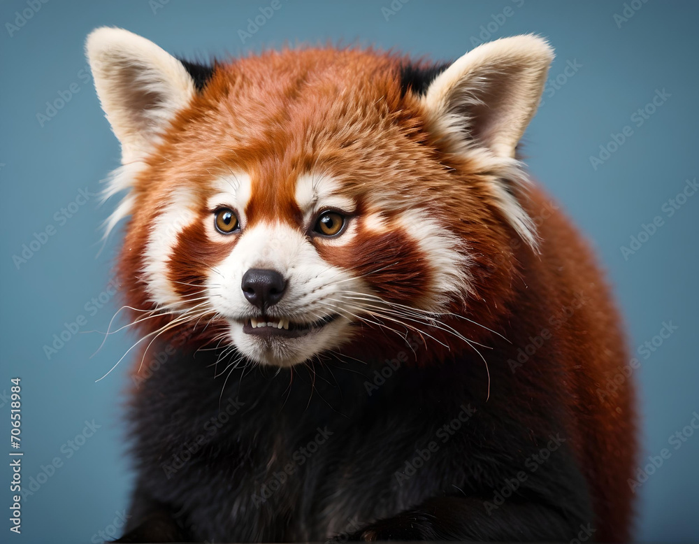 Red panda. Isolated on blue pastel background Red panda. Isolated on blue pastel background