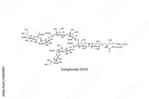 Molecular structure diagram of Ganglioside GQ1b. white Scientific vector illustration.