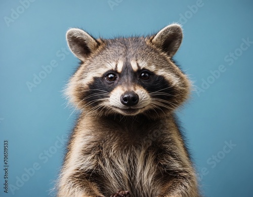 Raccoon. Isolated on blue pastel background