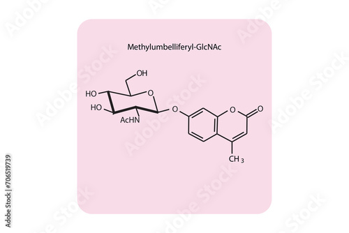 Molecular structure diagram of Methylumbelliferyl-GlcNAc pink Scientific vector illustration.