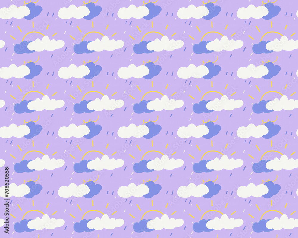 Sky with sun and clouds in purple and blue colors. Children's room inspiration Sky with sun and clouds in purple and blue colors. Children's room inspiration