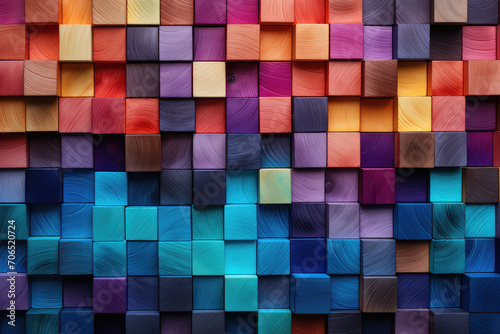 Showcasing a vibrant array of wooden blocks, this colorful and abstract background serves as an ideal cover for artistic and educational content.