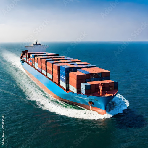 Cruise ship full of containers sailing on the sea, container shipping, Red Sea, freight, shipping, globalized international trade, tanker transport

