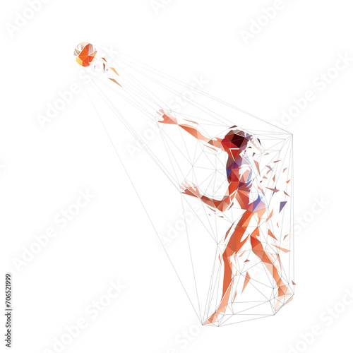 Volleyball player, woman, isolated low poly vector illustration, side view