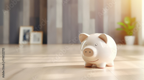 The property and rent savings through a piggy bank in a home environment, ideal for themes related to real estate and financial planning. photo