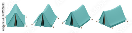 Set of turquoise tent  3d camp with transparent background  PNG  Isolated