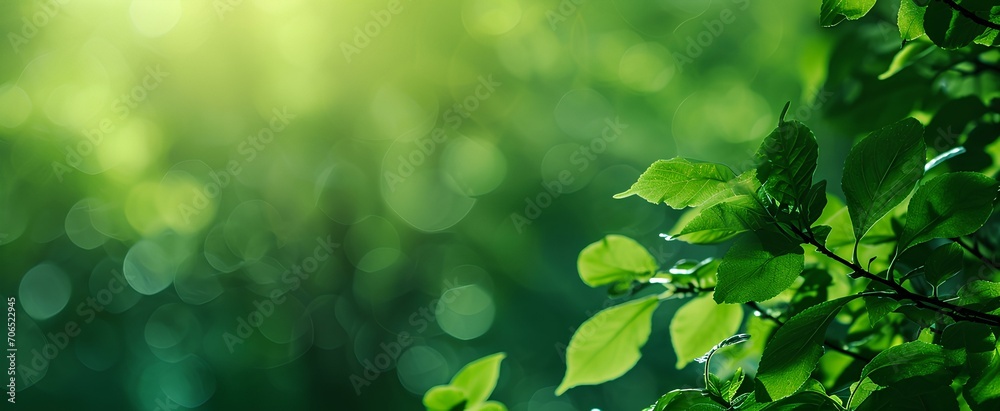 Obraz premium Fresh and beautiful leaves and branches on the hazy background of a bright forest. importance of sustainable environmental conservation. resource recycling. renewable energy. generative AI