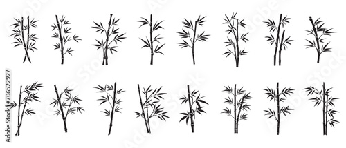 Bamboo set leaves icon over white background, silhouette style, vector illustration. © IT'S ORA