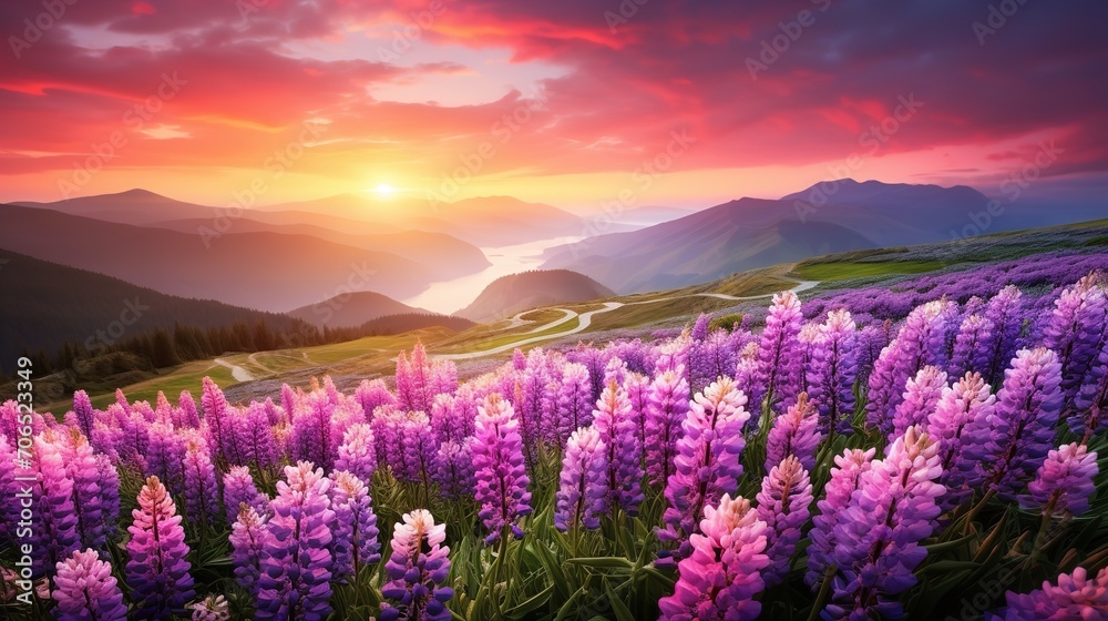 Fototapeta premium Springtime Hyacinth Hillside Bliss - AI Generated