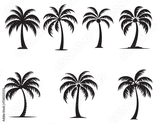 Coconut tree icon set. Flat style black on white vector illustration. © IT'S ORA