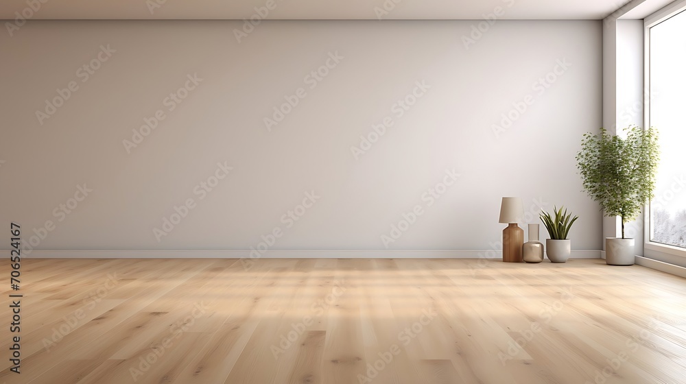 White wall mockup with a window, plants and wood floor. 3D illustration. White wall mockup with a window, plants and wood floor. 3D illustration.