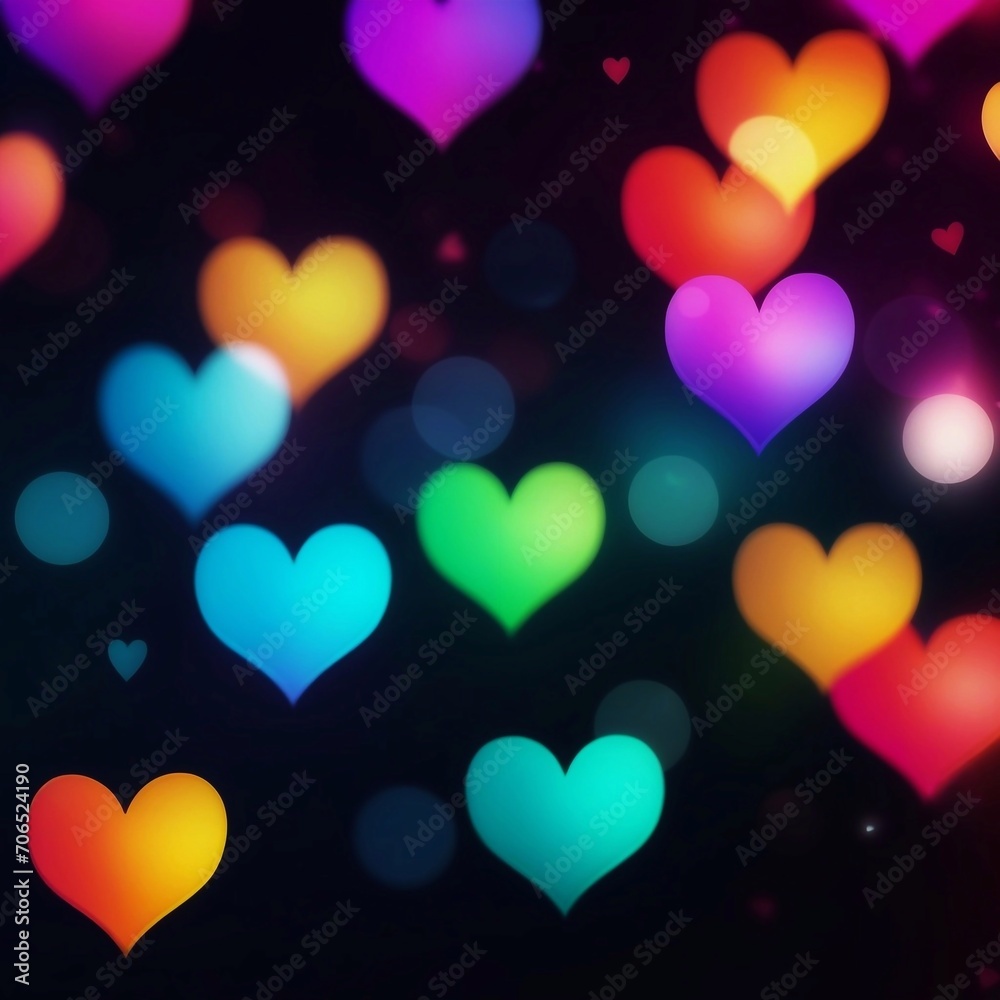 Valentine's Day background with colorful heart bokeh lights