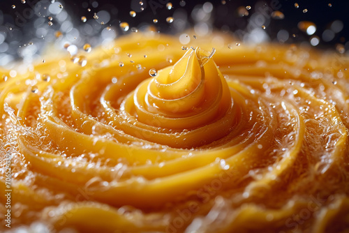 An artistic rendering of a pasta whirlpool frozen in time, capturing the dynamic motion of swirling noodles. photo