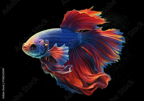 Colorful Betta Fish Illustration. Siamese Fighting Fish. Betta Splendens with smoke effect