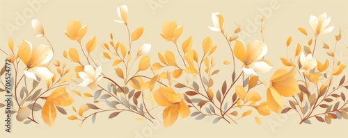 Ochre pastel template of flower designs with leaves