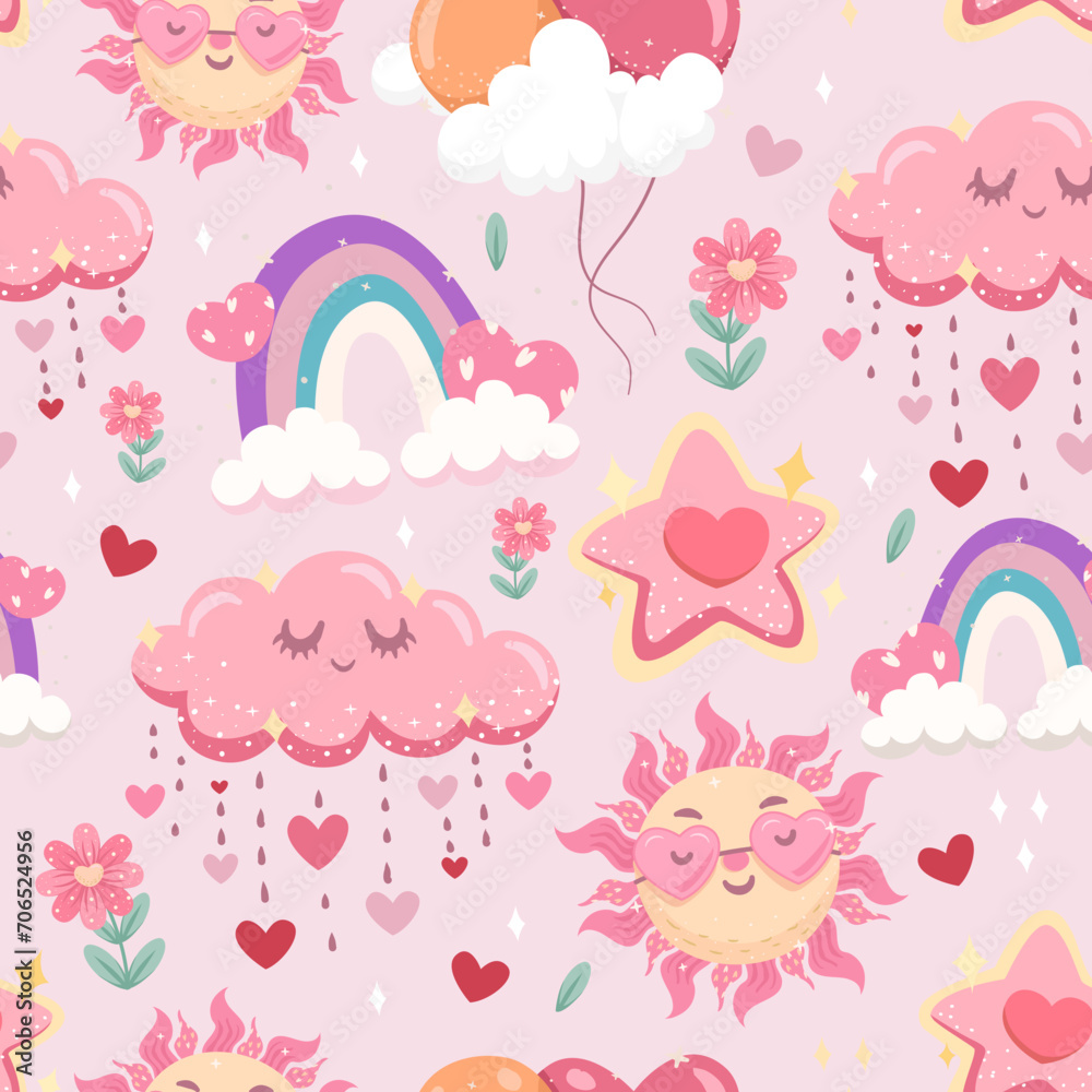 cute seamless pattern elements in valentine's day. Vector illustration. cute seamless pattern elements in valentine's day. Vector illustration.