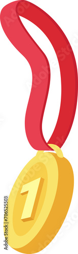 Gold medal with number one. Award medal with ribbon. Victory, competition, success, achievement concept.