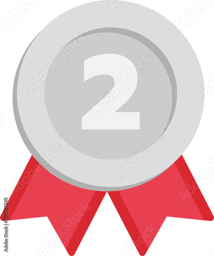 Silver medal with number two. Award medal with ribbon. Victory, competition, success, achievement concept.