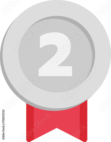 Silver medal with number two. Award medal with ribbon. Victory, competition, success, achievement concept.
