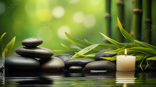 spa still life candle and stone with bamboo in nature  generative ai