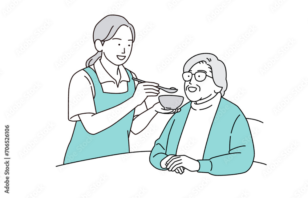 高齢者とヘルパーの人物イラスト 食事介助 高齢者とヘルパーの人物イラスト 食事介助