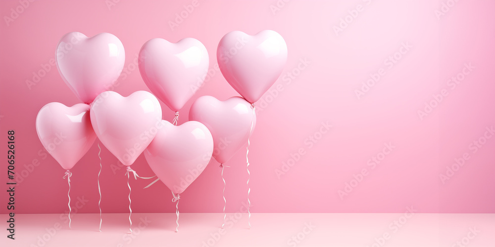 Pink heart-shaped balloons against a soft pink backdrop, symbolizing love. Valentine's Day celebrations