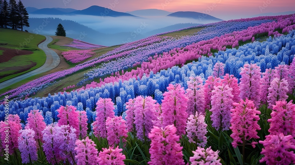 Obraz premium Springtime Hyacinth Hillside Bliss - AI Generated