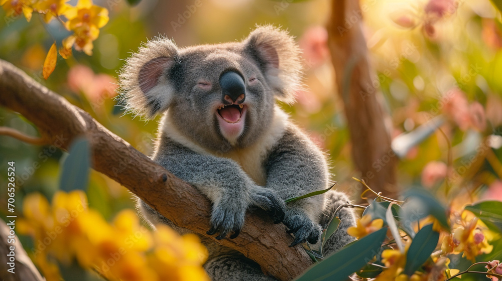 Fototapeta premium An image of a laughing koala, rendered in soothing pastel shades.