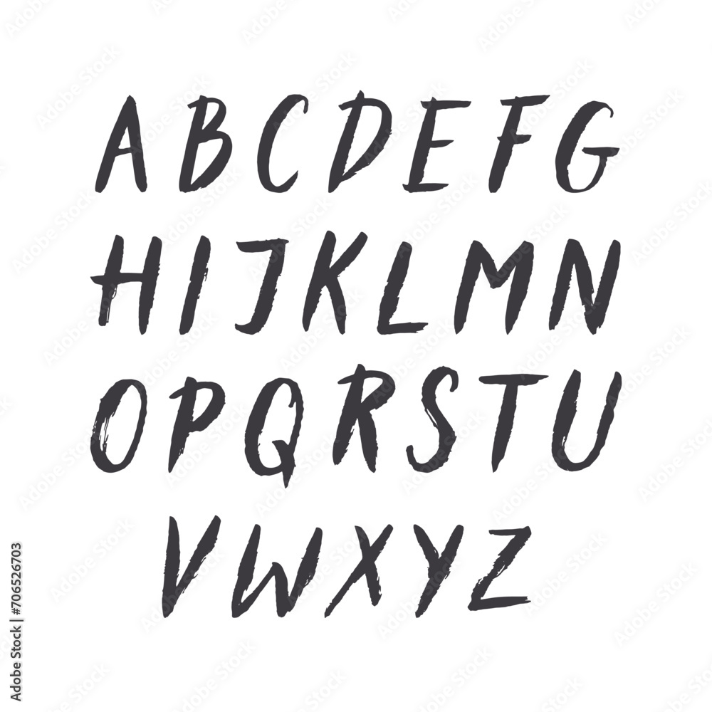 Hand drawn scribble alphabet vector ink letters collection. Dry brush texture.