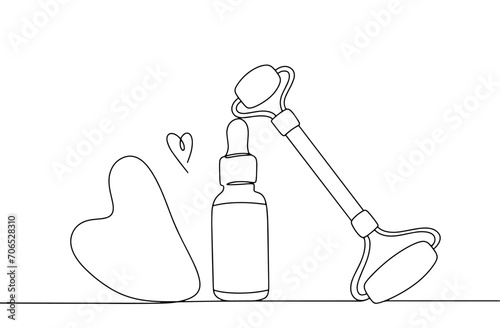 Gua sha board. Roller for Face. Facial oil.