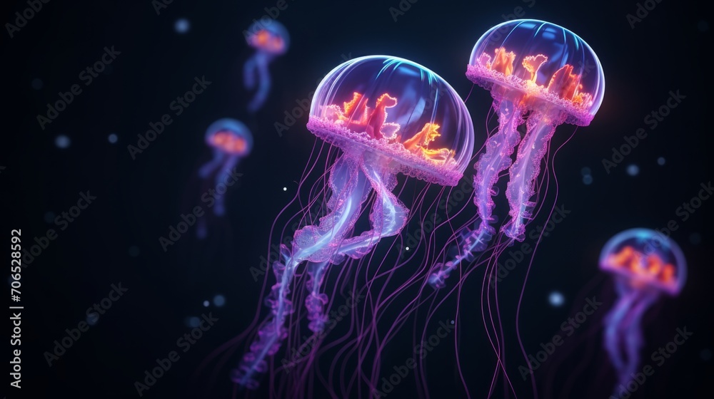 Neon Jelly Fish 3D wallpaper