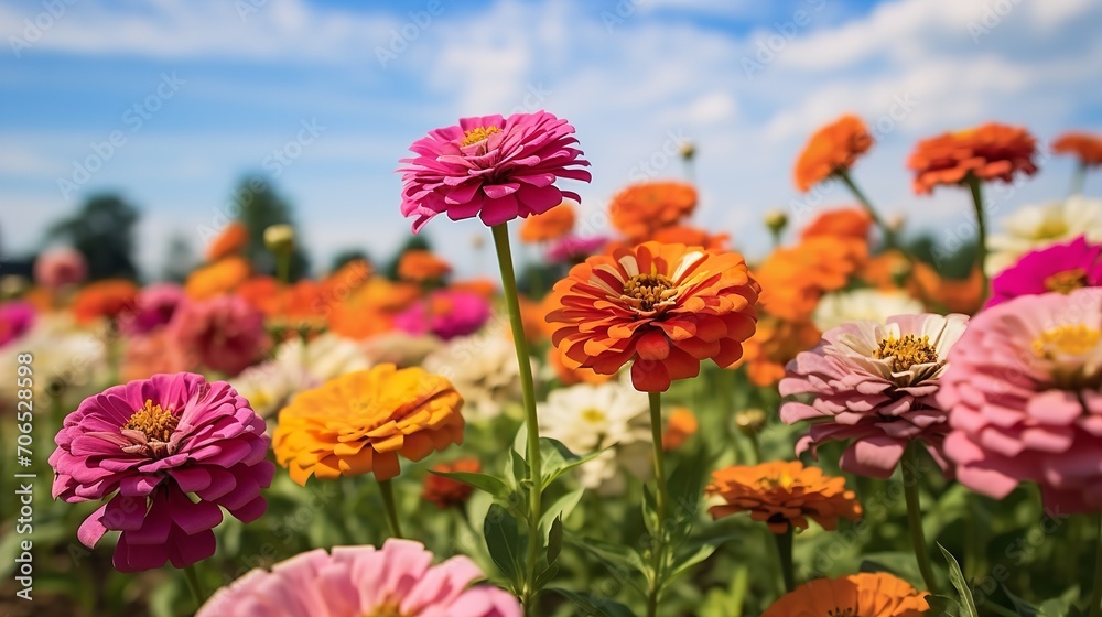 Late Summer Zinnia Field Radiance - AI Generated Late Summer Zinnia Field Radiance - AI Generated