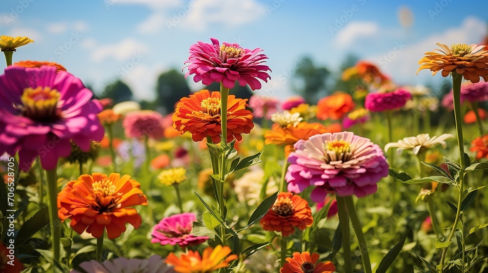 Late Summer Zinnia Field Radiance - AI Generated Late Summer Zinnia Field Radiance - AI Generated