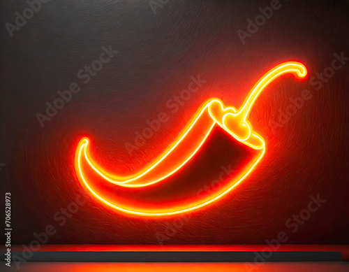 Hot chili pepper neon sign on dark background. 3D rendering 