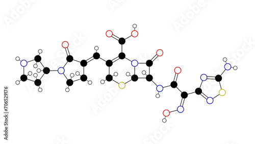 ceftobiprole molecule, structural chemical formula, ball-and-stick model, isolated image fifth-generation cephalosporin