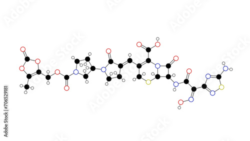 ceftobiprole medocaril molecule, structural chemical formula, ball-and-stick model, isolated image cephalosporin photo