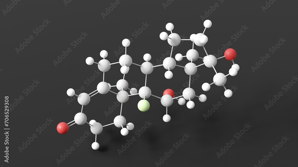 fluoxymesterone molecular structure, anabolic steroid, ball and stick 3d model, structural chemical formula with colored atoms fluoxymesterone molecular structure, anabolic steroid, ball and stick 3d model, structural chemical formula with colored atoms