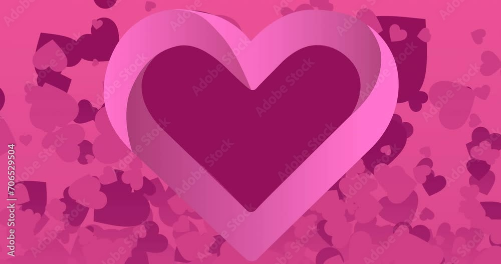 Animation of heart over multiple pink hearts on pink background Animation of heart over multiple pink hearts on pink background