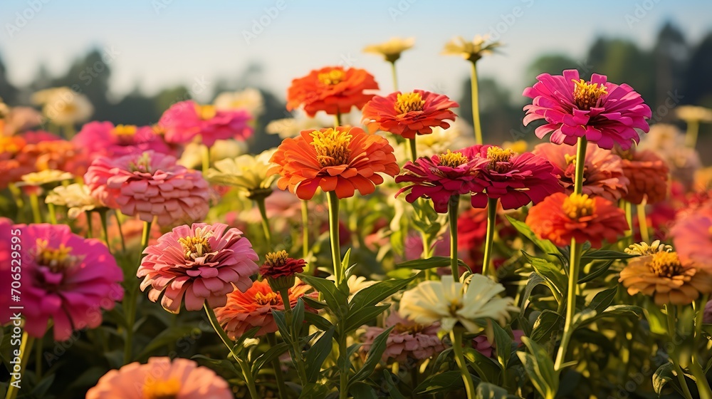 Late Summer Zinnia Field Radiance - AI Generated Late Summer Zinnia Field Radiance - AI Generated