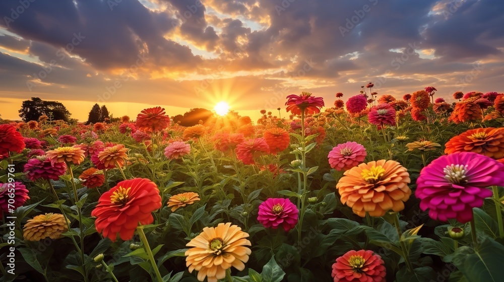 Late Summer Zinnia Field Radiance - AI Generated Late Summer Zinnia Field Radiance - AI Generated