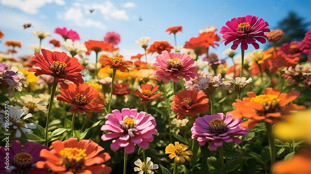 Late Summer Zinnia Field Radiance - AI Generated Late Summer Zinnia Field Radiance - AI Generated