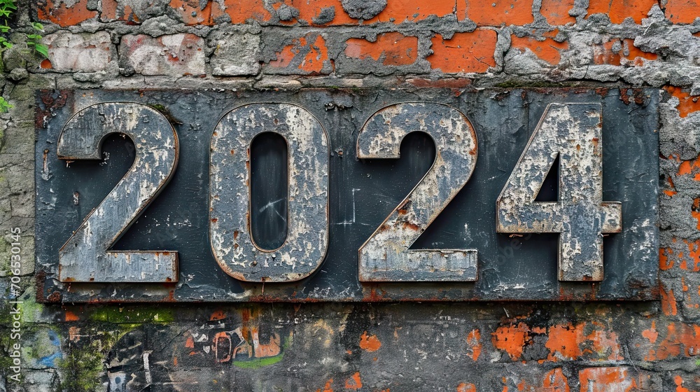 House number two hundred and twenty four on the background of an old brick wall 2024