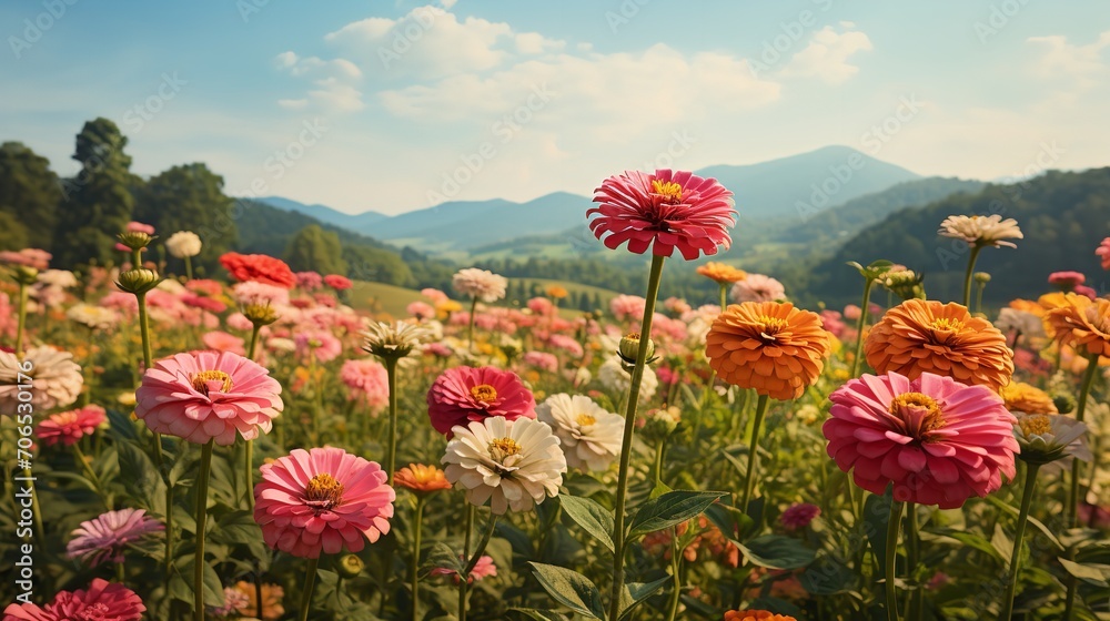 Late Summer Zinnia Field Radiance - AI Generated Late Summer Zinnia Field Radiance - AI Generated