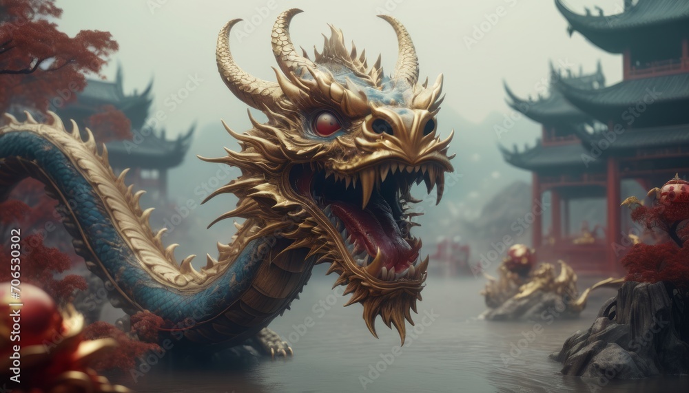 Fototapeta premium Beautiful fantasy dragon. Year of the Dragon according to the eastern horoscope