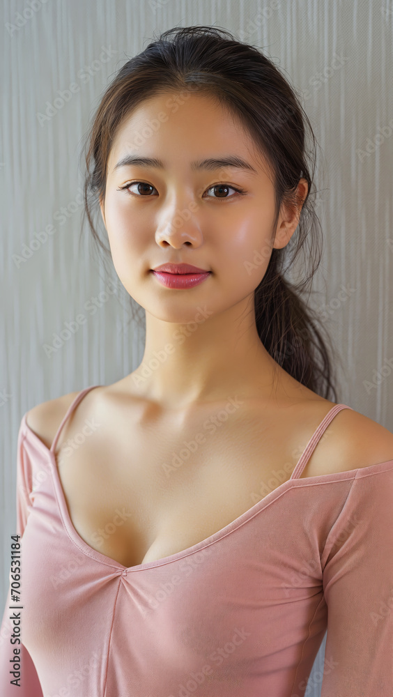 Portrait of beautiful Japanese women wearing yoga top with clean background Portrait of beautiful Japanese women wearing yoga top with clean background