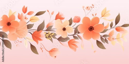 Peach pastel template of flower designs with leaves and petals 