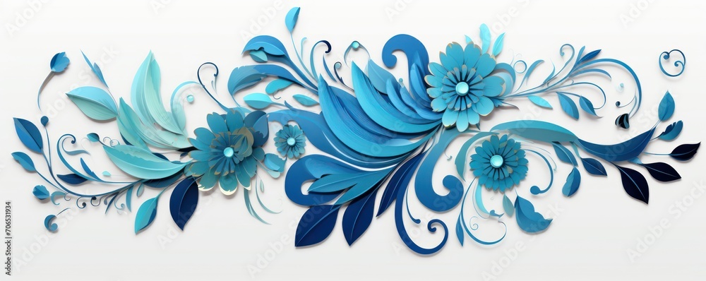 Peacock blue pastel template of flower designs with leaves and petals 