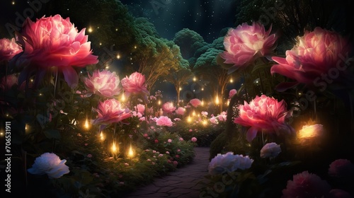 Lush Peony Garden in Bloom - AI Generated