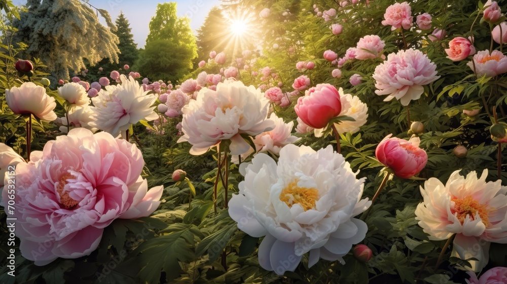 Lush Peony Garden in Bloom - AI Generated Lush Peony Garden in Bloom - AI Generated