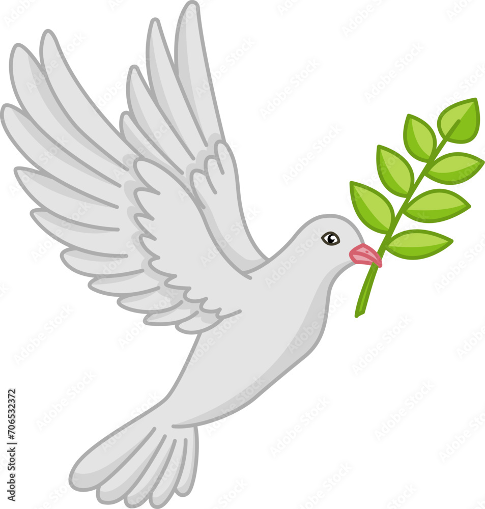 Obraz premium Flying Dove with Olive Branch. Vector Illustration of Bird. Peace Dove